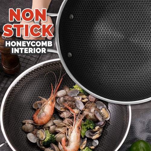 Honeycomb Laser Coated Nonstick Wok With Lid, Karahi